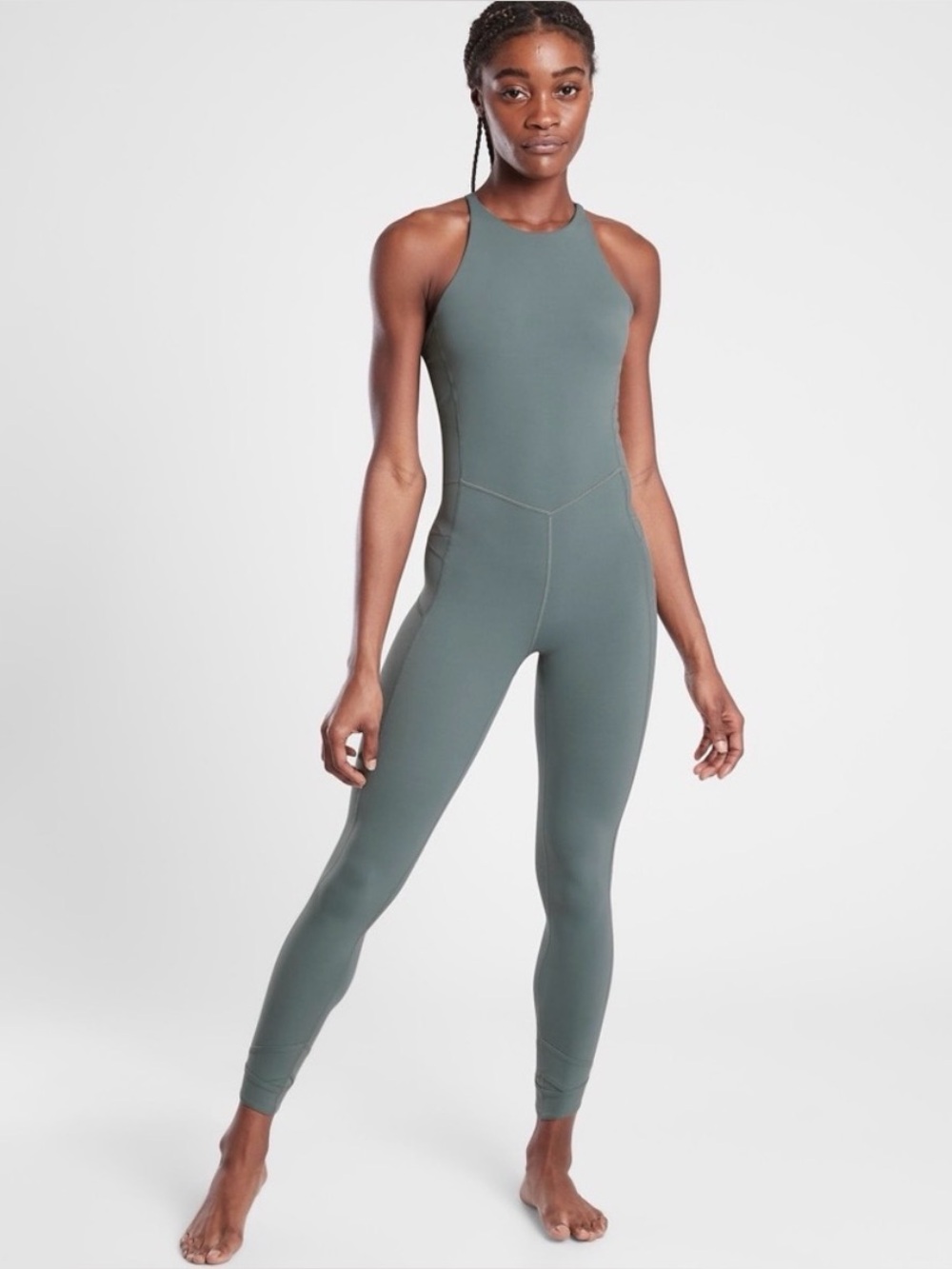 ATHLETA Elation Pirouette Bodysuit Women’s Large Gray Tight Yoga Barre Pilates
